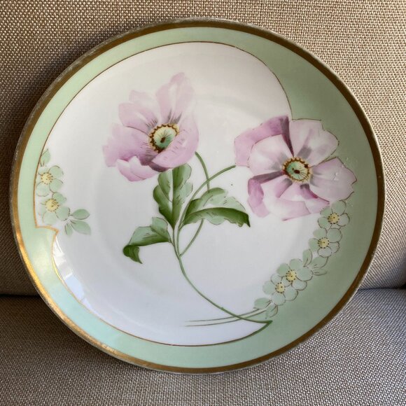 Pfeiffer & Lowenstein Imperial Austria Porcelian PinkPoppy Motif 8" Plate 1920s - Picture 1 of 5